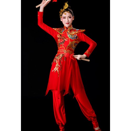 Women Chinese dragon drum performance costume waist drum lion festive Chinese style dance Chinese opening dance Yangko dance dresses for female